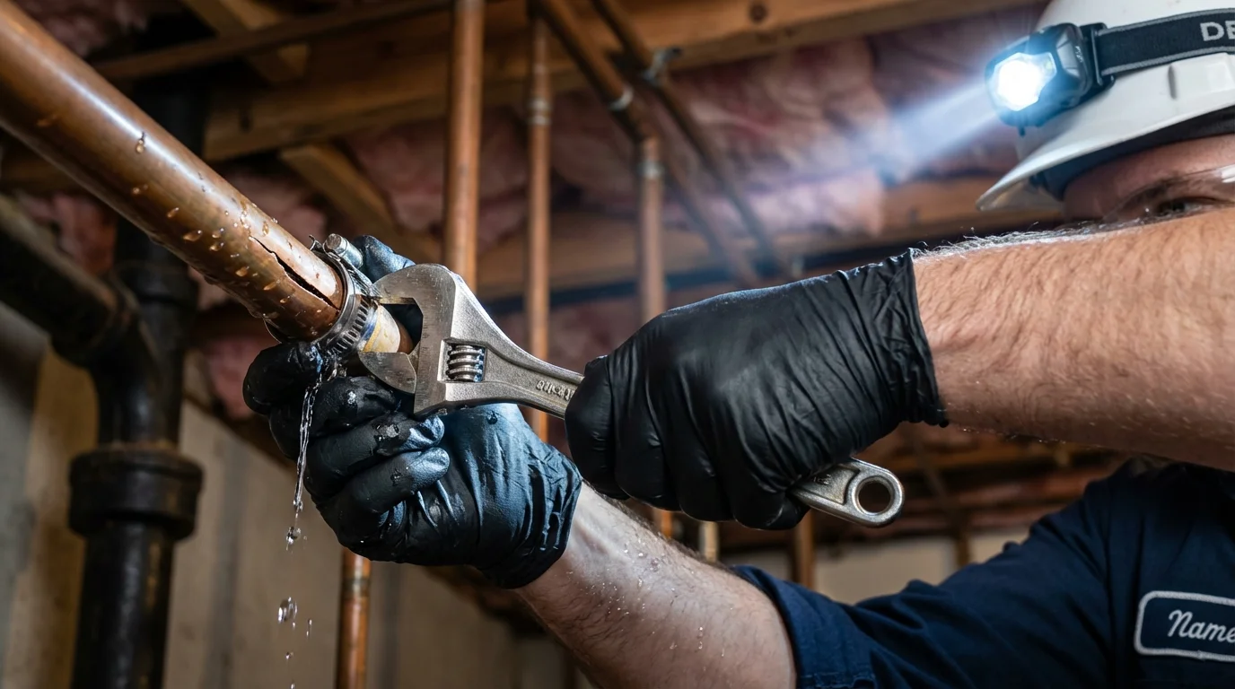 Emergency pipe clamp repair being performed by a Johns Plumbing LLC plumber in Millersburg
