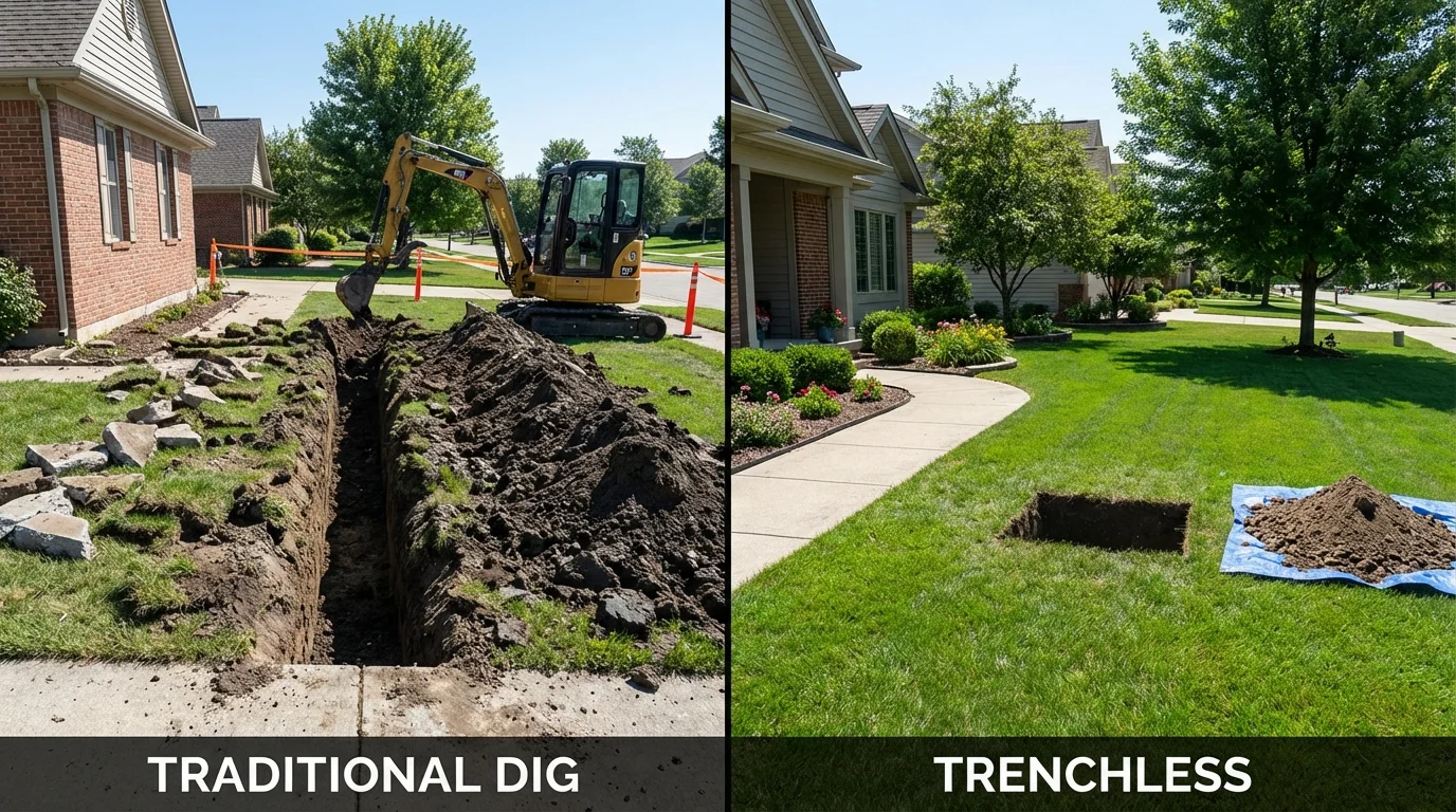 Trenchless sewer repair with minimal yard damage versus traditional excavation in Millersburg, PA